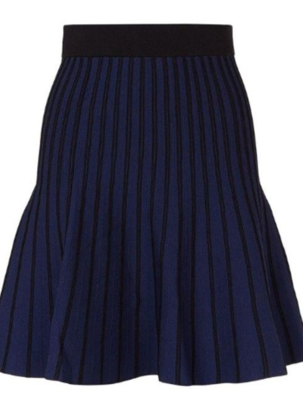 Maje Jibraltar Skirt Blue Black Striped Knit Mini Stretch Flare Size 1 / Small